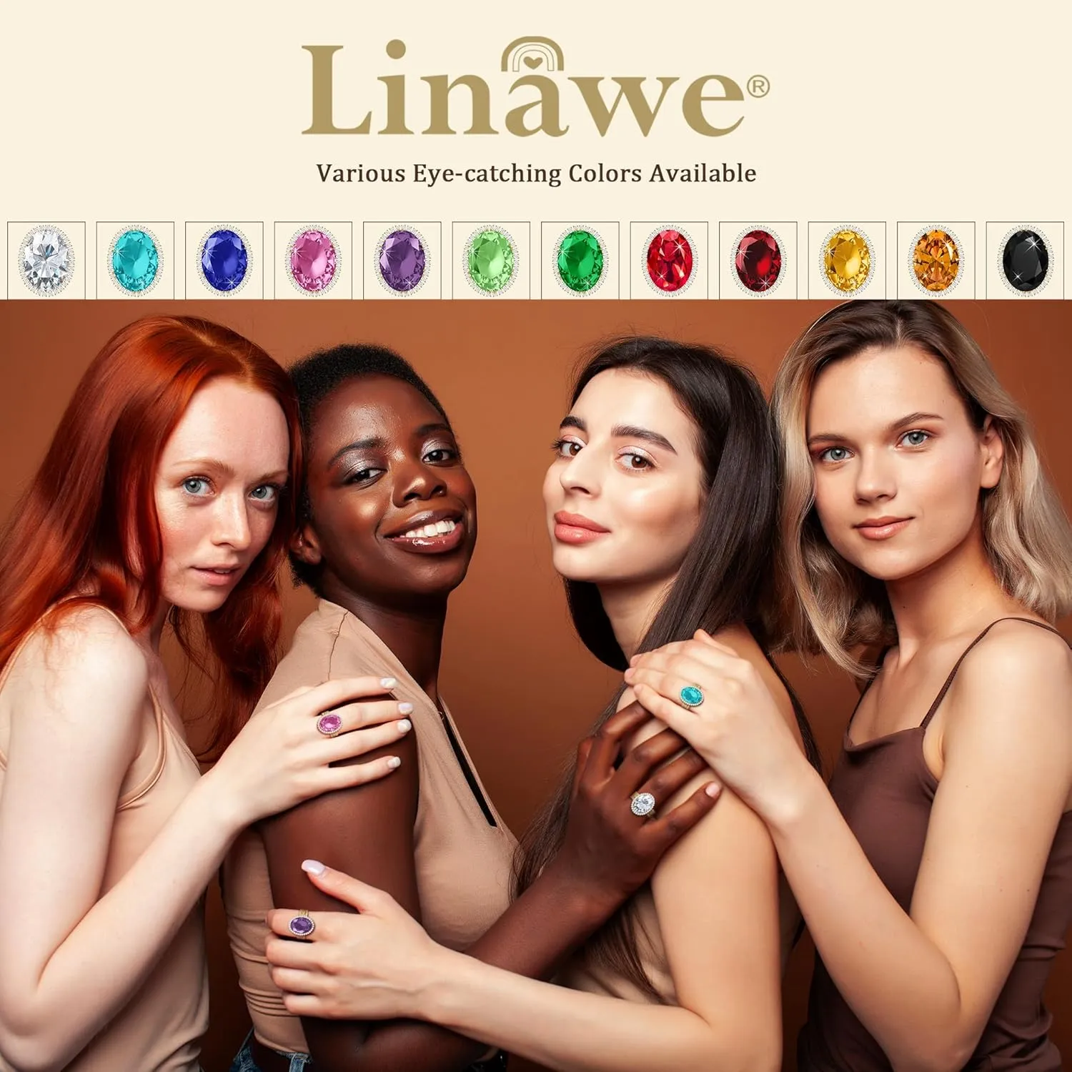 Linawe Birthstone Chunky Adjustable Rings for Women, Gold/Silver/Rose Gold Statement Rings, Imitation Diamond Fake Gemstone Crystal Cocktail Ring, Cubic Zirconia Costume Jewelry