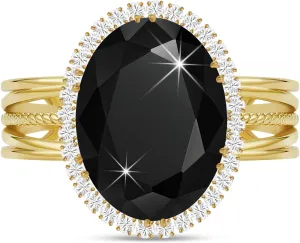 Linawe Birthstone Chunky Adjustable Rings for Women, Gold/Silver/Rose Gold Statement Rings, Imitation Diamond Fake Gemstone Crystal Cocktail Ring, Cubic Zirconia Costume Jewelry