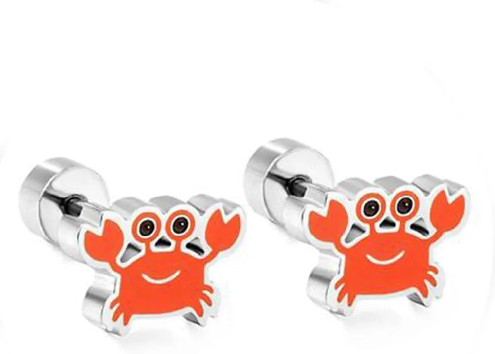 Little Red Crab Cartilage Studs Earrings for Women Stainless Steel Hypoallergenic Tiny Ocean Sea Animal Ear Piercing Screw Back Cartilage Tragus Post Small Statement Studs Delicate Birthday Jewelry
