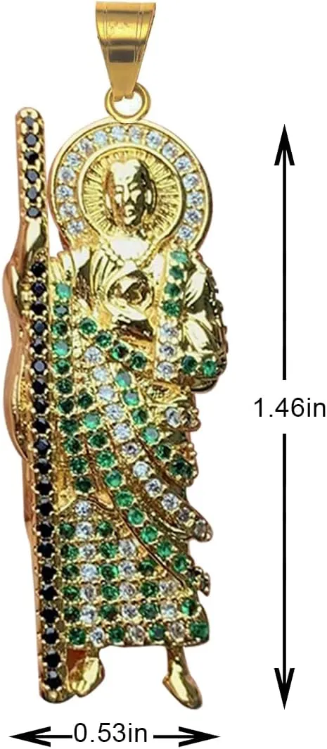 LIYAPEI 18K Gold Plated Saint Jude Necklace, 24In San Judas Tadeo Pendant Necklace