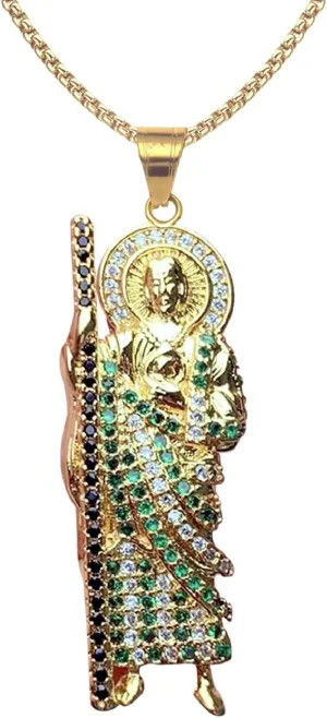LIYAPEI 18K Gold Plated Saint Jude Necklace, 24In San Judas Tadeo Pendant Necklace