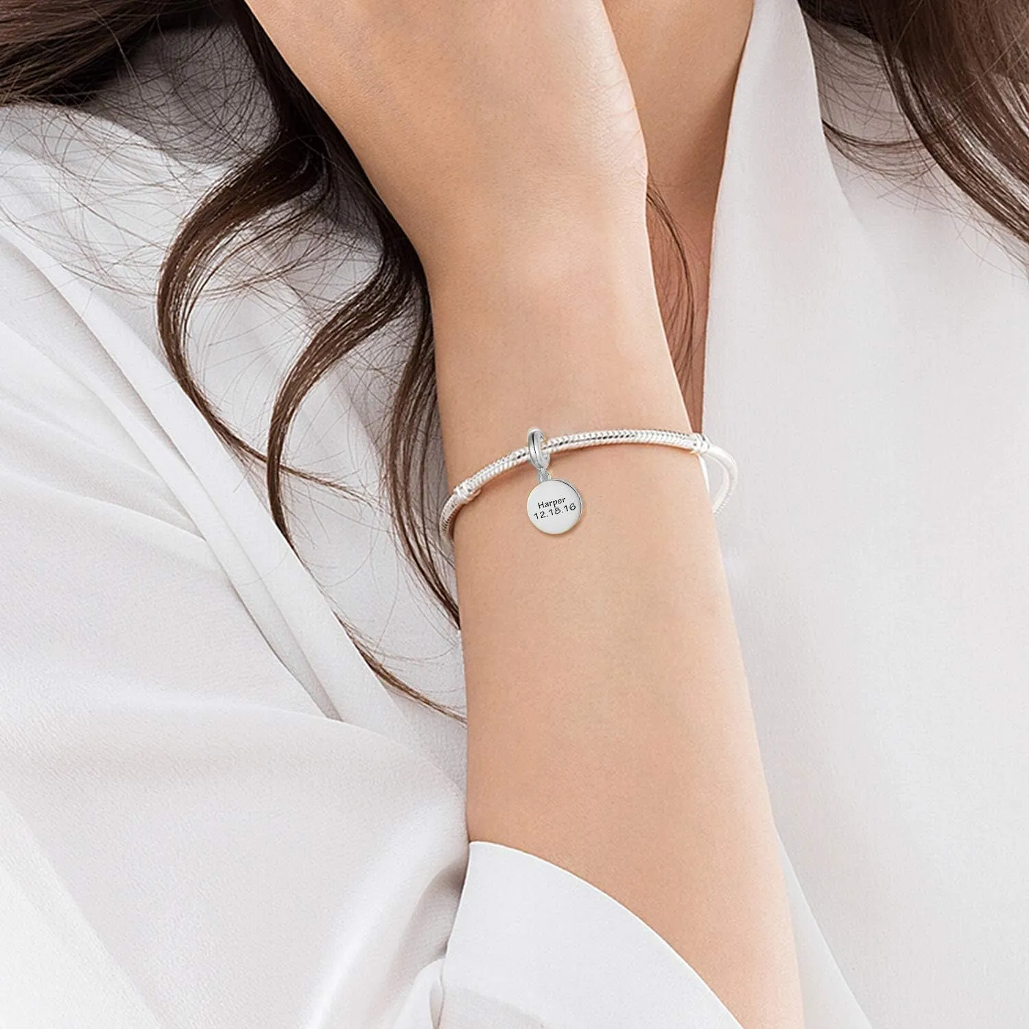 LONAGO Personalized Engraved Name Heart Charm 925 Sterling Silver/10K/14K/18K Solid Gold Fit Snake Bracelet Necklace Customized Handwriting Bead for Women Mom