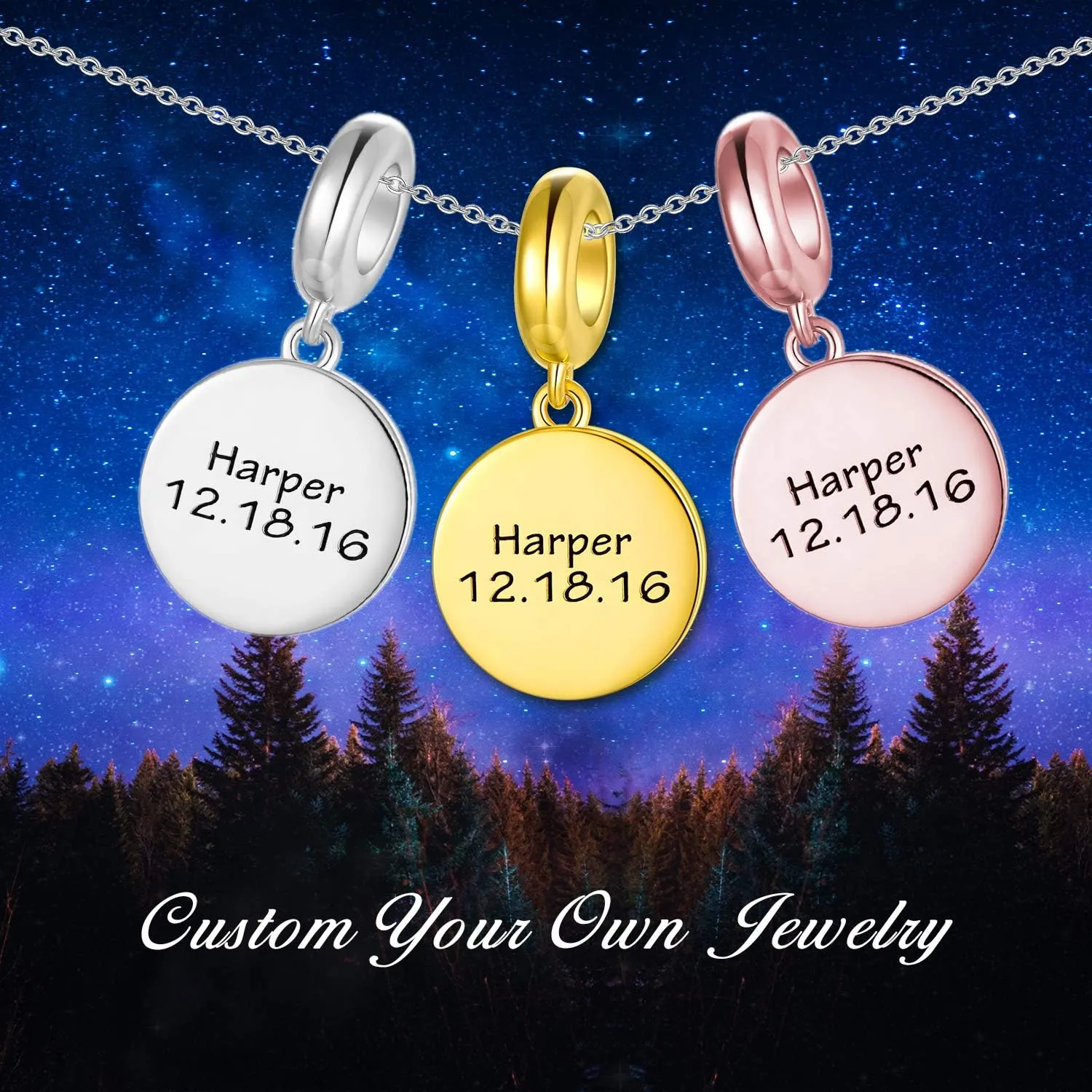 LONAGO Personalized Engraved Name Heart Charm 925 Sterling Silver/10K/14K/18K Solid Gold Fit Snake Bracelet Necklace Customized Handwriting Bead for Women Mom