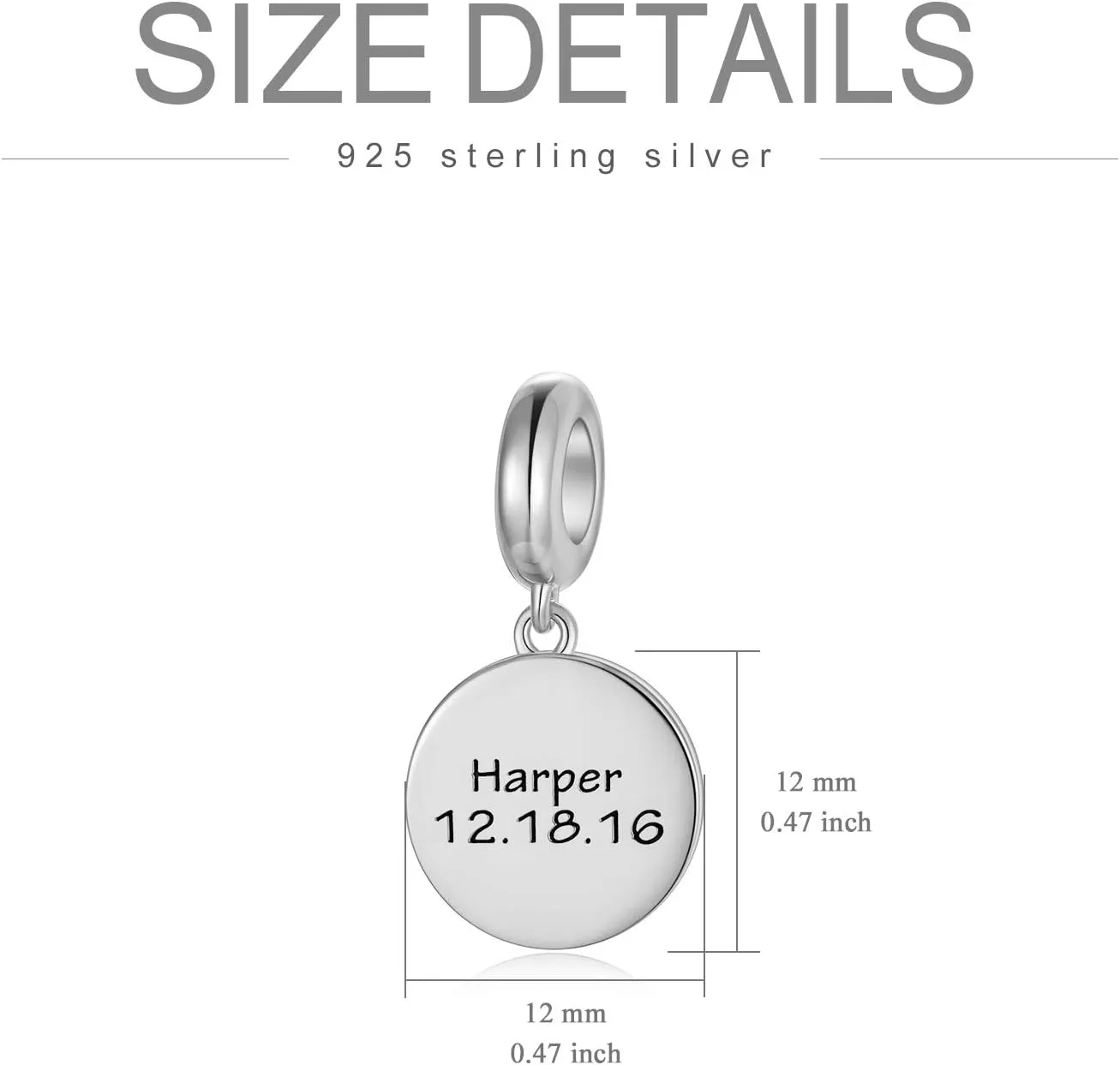 LONAGO Personalized Engraved Name Heart Charm 925 Sterling Silver/10K/14K/18K Solid Gold Fit Snake Bracelet Necklace Customized Handwriting Bead for Women Mom