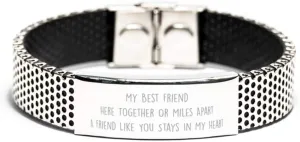 Long Distance Best Friend Best Friend Engraved Stainless Steel Bracelet for BFF - Best Friend Birthday Engraved Stainless Steel Bracelet - Friend - Friendship Engraved Stainless