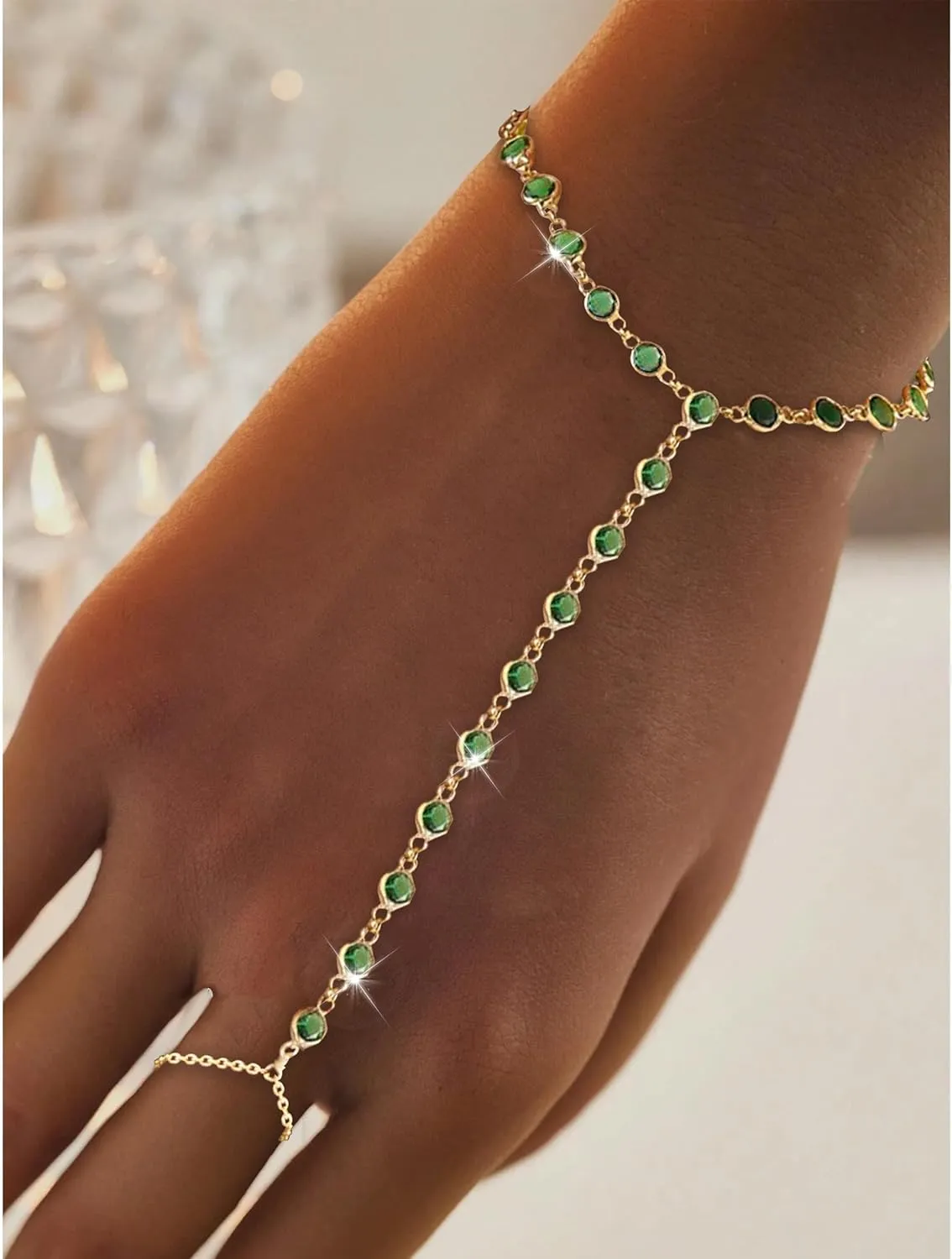 Long tiantian Hand Chain for Women Ring Bracelet Hand Chain Dainty Gold Finger Ring Slave Bracelet Zircon Hands Jewelry Gifts Trendy Stuff 2025