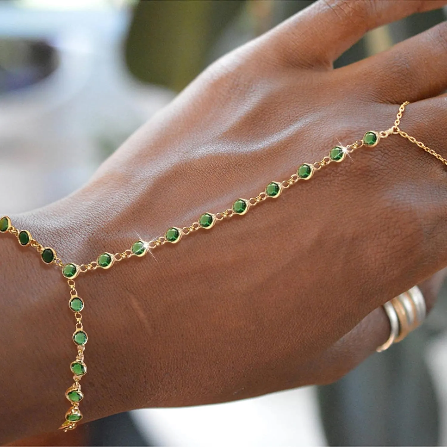 Long tiantian Hand Chain for Women Ring Bracelet Hand Chain Dainty Gold Finger Ring Slave Bracelet Zircon Hands Jewelry Gifts Trendy Stuff 2025