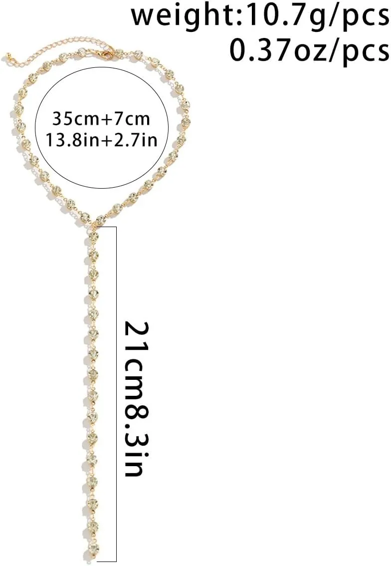 Long Y-Shaped Rhinestone Necklace for Women Trendy Gold Silver Lariat Y Shape Necklaces Layered Choker Stackable Fashion Dainty Aesthetic Jewelry Gifts