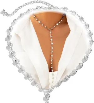 Long Y-Shaped Rhinestone Necklace for Women Trendy Gold Silver Lariat Y Shape Necklaces Layered Choker Stackable Fashion Dainty Aesthetic Jewelry Gifts