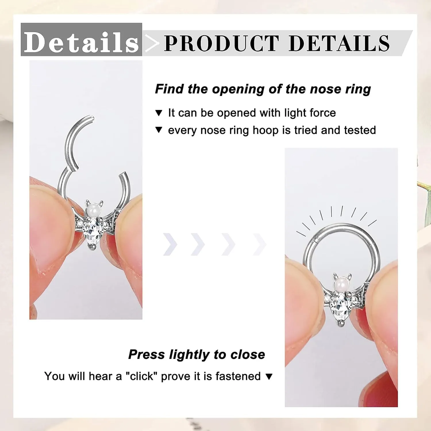 Longbeauty 16G Septum Clicker Nose Rings Hoops Helix Rook Conch Cartilage Daith Tragus Earrings Lobe Nose Piercing Jewelry for Women Men