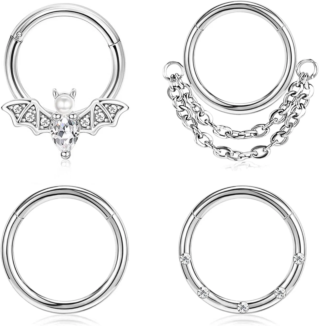 Longbeauty 16G Septum Clicker Nose Rings Hoops Helix Rook Conch Cartilage Daith Tragus Earrings Lobe Nose Piercing Jewelry for Women Men