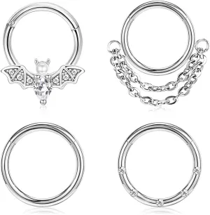 Longbeauty 16G Septum Clicker Nose Rings Hoops Helix Rook Conch Cartilage Daith Tragus Earrings Lobe Nose Piercing Jewelry for Women Men