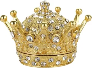 LONGSHENG - SINCE 2001 - Hand Painted Gold Crown Figurine Jewelry Trinket Box Wedding Favor Gift Ring Holder Desk Decor