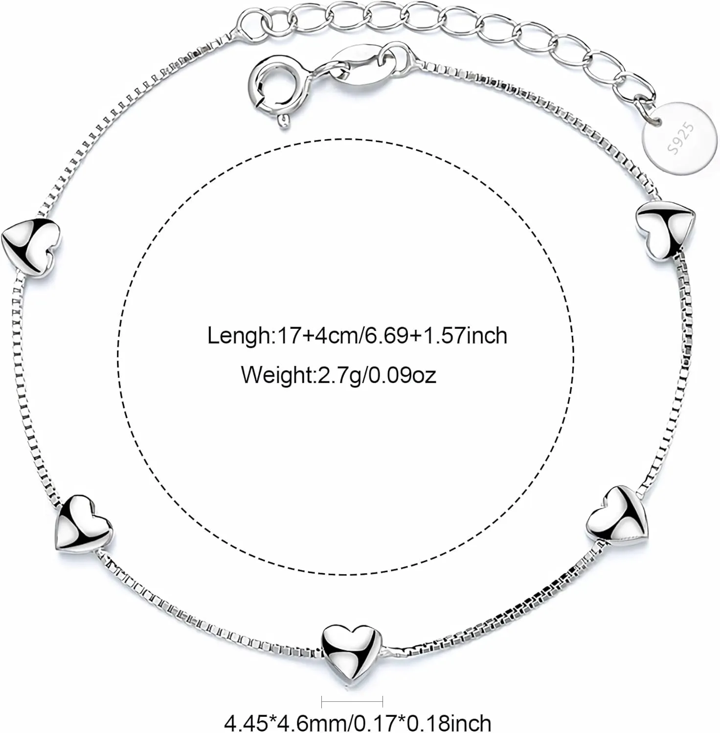 Love Heart Bracelet for Women 925 Sterling Silver Cute Star Moon Emerald Charm Chain Bracelet 14k Gold Plated Adjustable Link Bracelet Bangle Jewelry Christmas Gifts to Daughter Mom