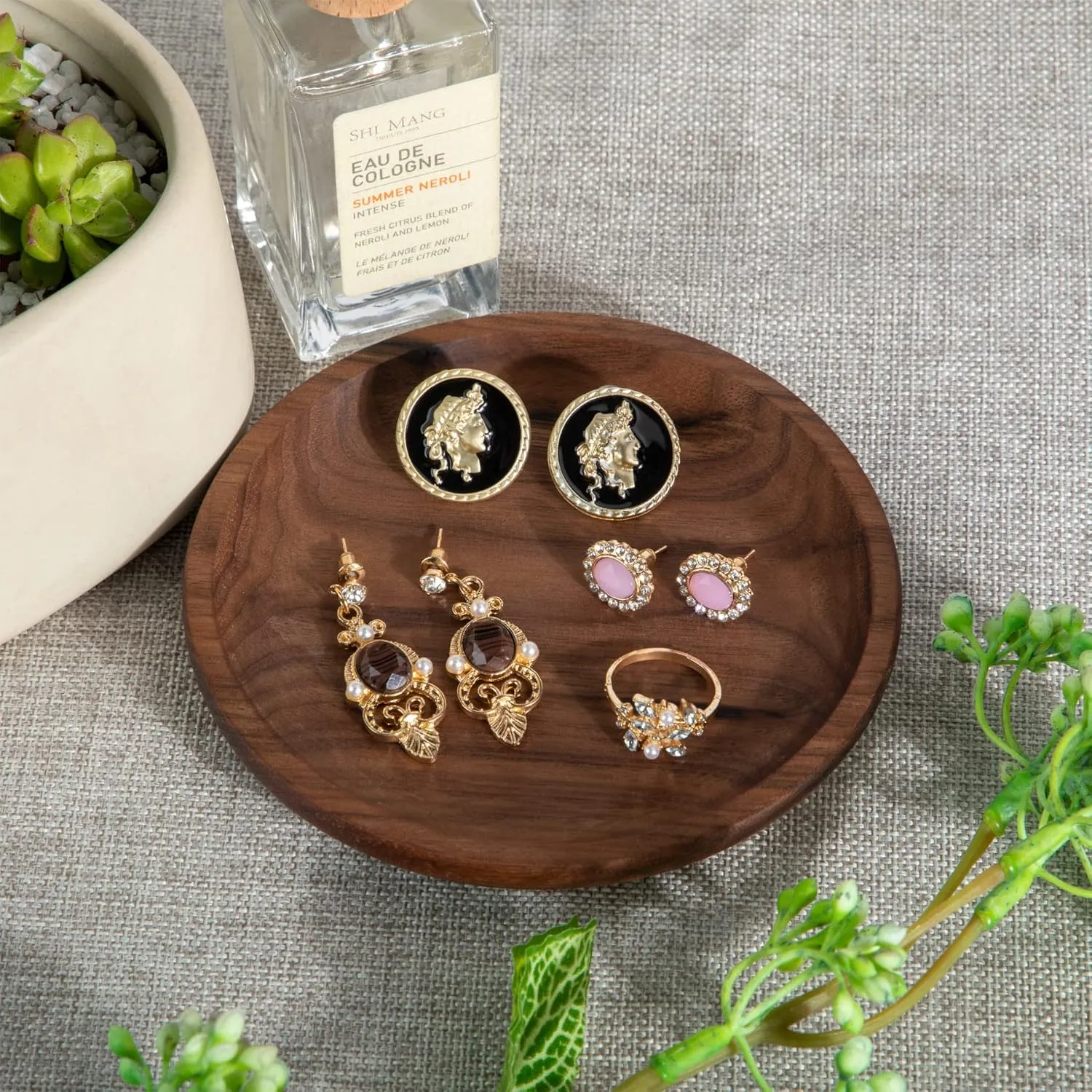 Love You More-Round Wooden Jewelry Tray 4.5 Inch Engraved Wooden Ring Dish Engagement Men Ring Tray Wedding Ring Holder