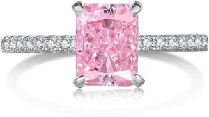 LOVECOM 2CT 925 Sterling Silver Engagement Rings for Women Radiant Cut Solitaire Cubic Zirconia Wedding Band CZ Promise Rings for Her Simulated Diamond Ring Jewelry Christmas Gifts for Mom