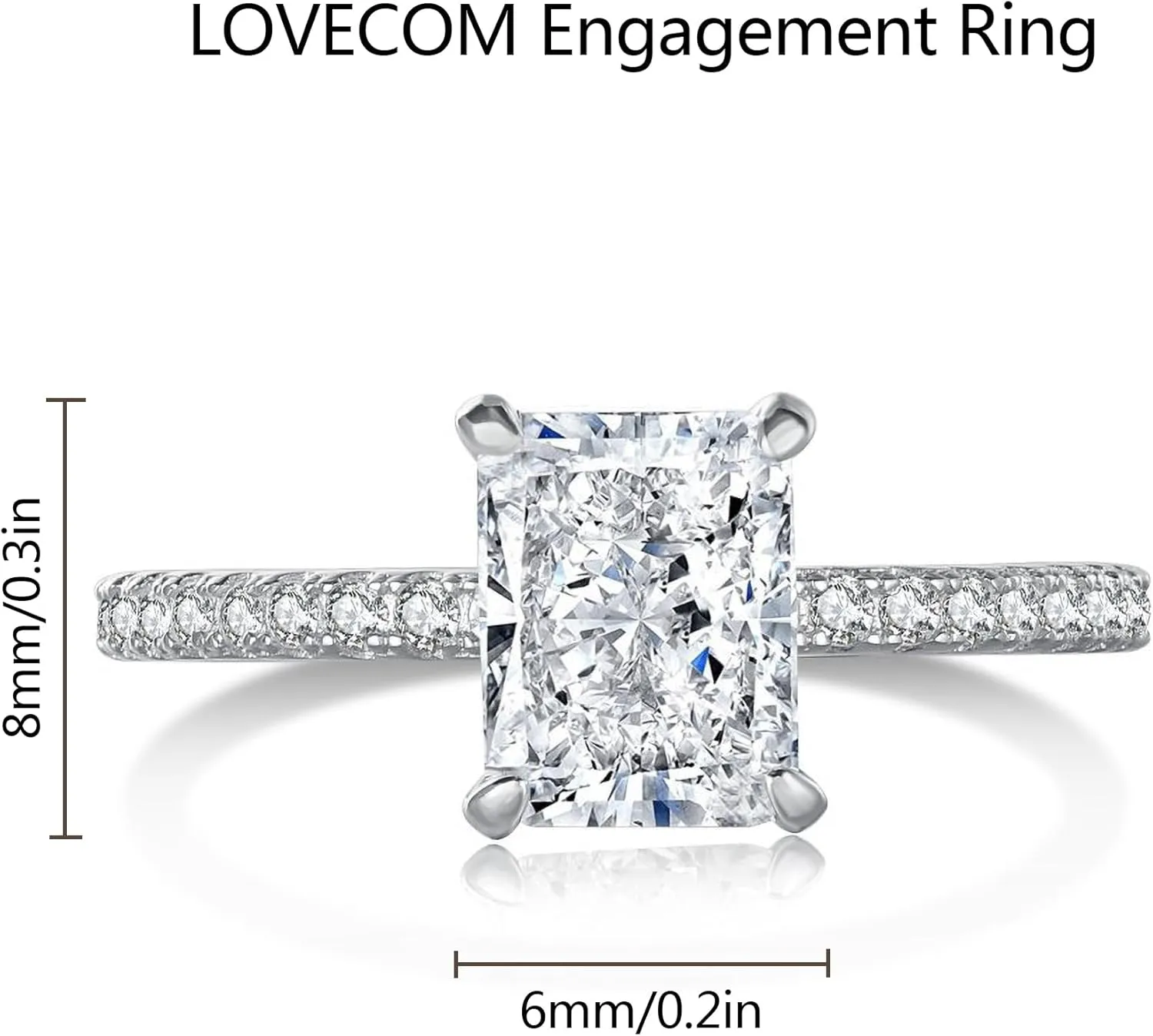 LOVECOM 2CT 925 Sterling Silver Engagement Rings for Women Radiant Cut Solitaire Cubic Zirconia Wedding Band CZ Promise Rings for Her Simulated Diamond Ring Jewelry Christmas Gifts for Mom