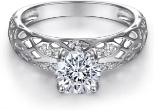 LOVECORE 1.2CT 14K Gold Plated Round Cut Cubic Zirconia Classic Faux Diamond Dainty Vintage Hollow-carved Dainty Statement Rings for Women for Couples for Her Size 5-9