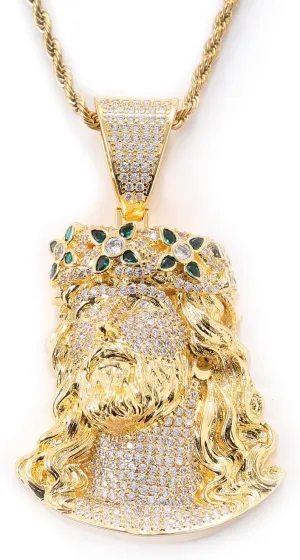 LuxeFlex Iced Out 5A Zircon Jesus Pendant Necklace for Men and Women, 14K Gold Plated Simulated Diamond Bling Cross Hip Hop Necklace