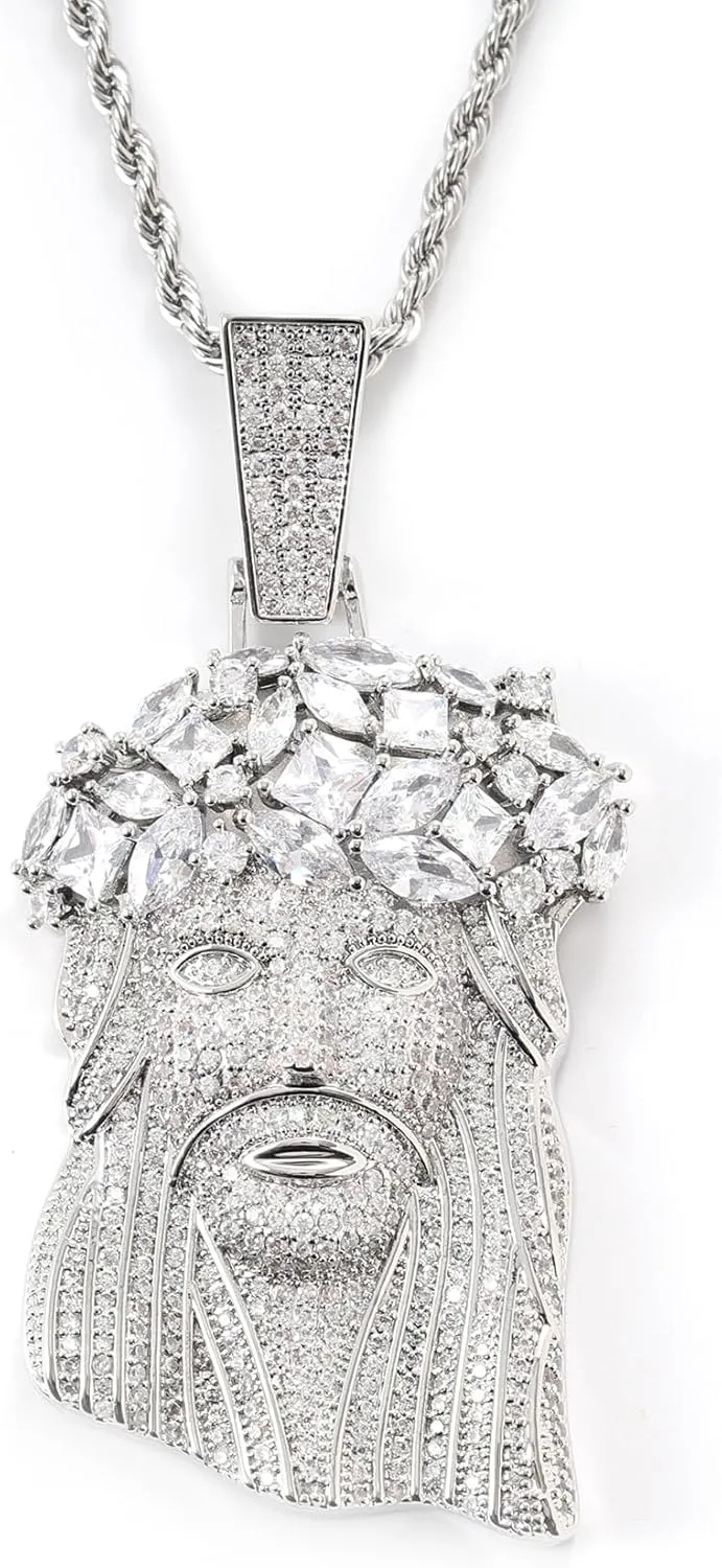 LuxeFlex Iced Out 5A Zircon Jesus Pendant Necklace for Men and Women, 14K Gold Plated Simulated Diamond Bling Cross Hip Hop Necklace