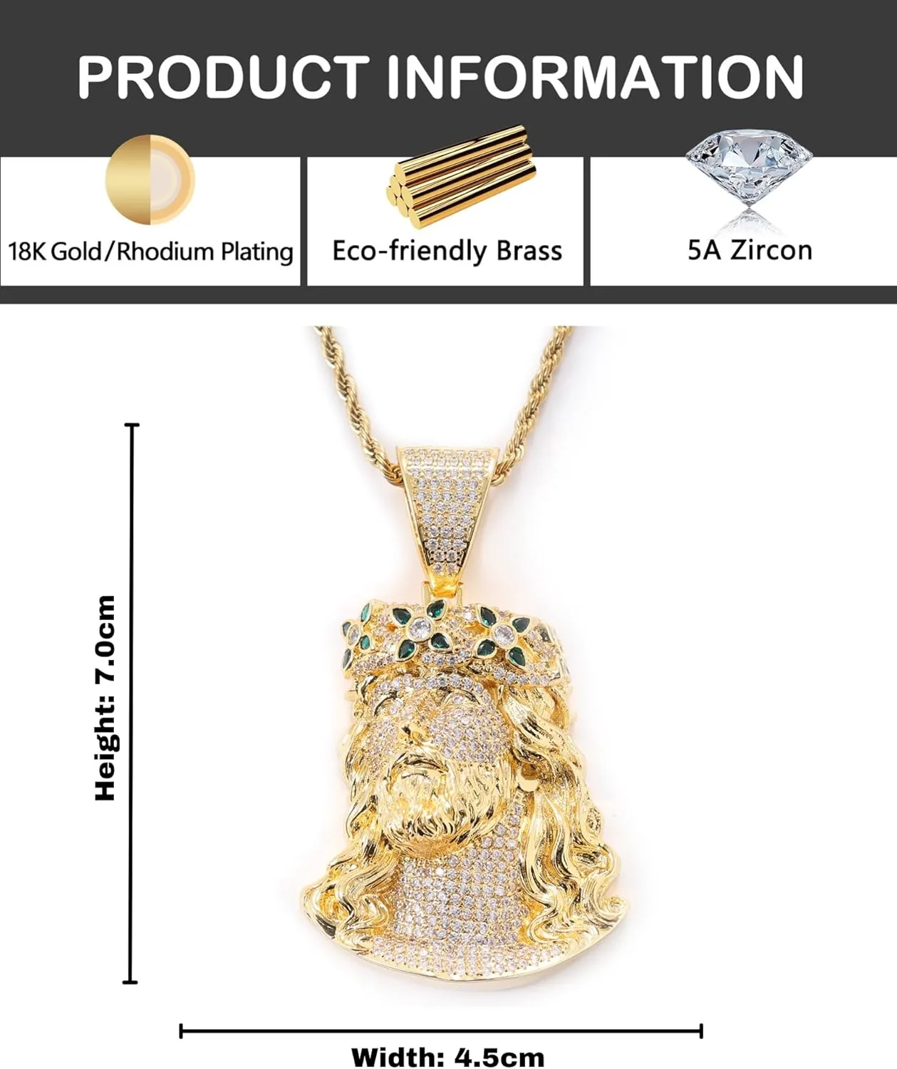 LuxeFlex Iced Out 5A Zircon Jesus Pendant Necklace for Men and Women, 14K Gold Plated Simulated Diamond Bling Cross Hip Hop Necklace