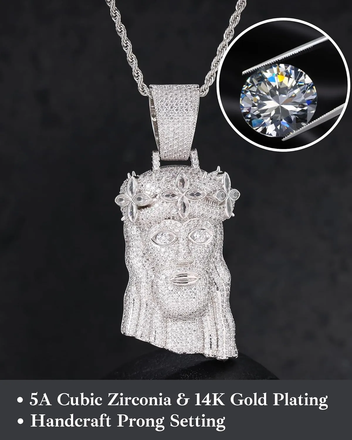 LuxeFlex Iced Out 5A Zircon Jesus Pendant Necklace for Men and Women, 14K Gold Plated Simulated Diamond Bling Cross Hip Hop Necklace