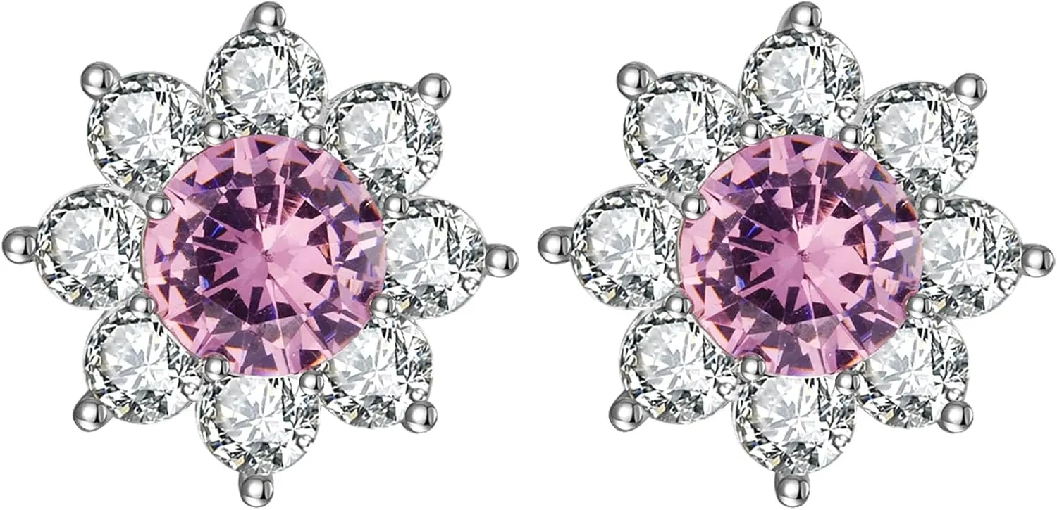 Luxury Austrian Crystal Flower Stud Earrings for Women Fashion 14K White Gold Plated Hypoallergenic Jewelry