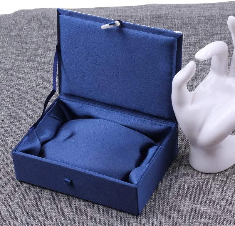 Luxury Chinese Silk Brocade Jewelry Box Rectangle Cotton Filled Tie Gift Packaging Boxes Long Necklace Sweater chain Accessories Storage Cases 5.51x3.94x1.77 inch (blue wave (2 pcs))