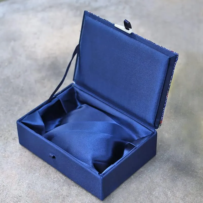Luxury Chinese Silk Brocade Jewelry Box Rectangle Cotton Filled Tie Gift Packaging Boxes Long Necklace Sweater chain Accessories Storage Cases 5.51x3.94x1.77 inch (blue wave (2 pcs))