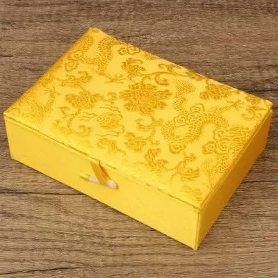 Luxury Chinese Silk Brocade Jewelry Box Rectangle Cotton Filled Tie Gift Packaging Boxes Long Necklace Sweater chain Accessories Storage Cases 5.51x3.94x1.77 inch (gold dragon (2 pcs))