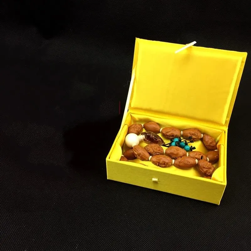 Luxury Chinese Silk Brocade Jewelry Box Rectangle Cotton Filled Tie Gift Packaging Boxes Long Necklace Sweater chain Accessories Storage Cases 5.51x3.94x1.77 inch (gold dragon (2 pcs))