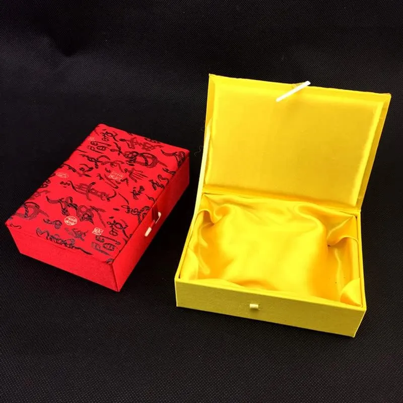 Luxury Chinese Silk Brocade Jewelry Box Rectangle Cotton Filled Tie Gift Packaging Boxes Long Necklace Sweater chain Accessories Storage Cases 5.51x3.94x1.77 inch (gold dragon (2 pcs))
