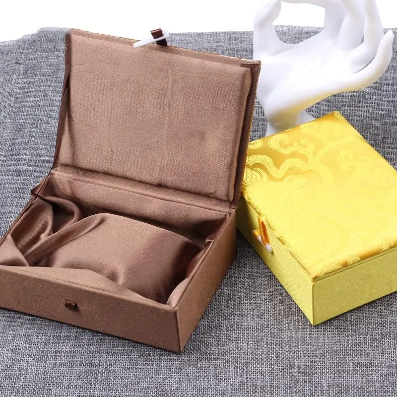 Luxury Chinese Silk Brocade Jewelry Box Rectangle Cotton Filled Tie Gift Packaging Boxes Long Necklace Sweater chain Accessories Storage Cases 5.51x3.94x1.77 inch (Mixed Color (2 pcs))
