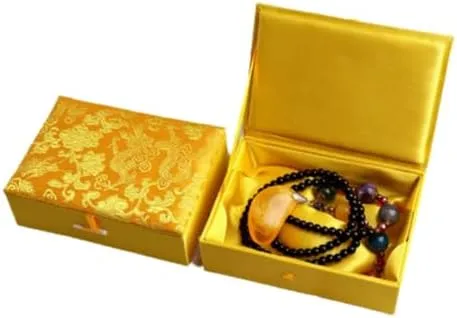 Luxury Chinese Silk Brocade Jewelry Box Rectangle Cotton Filled Tie Gift Packaging Boxes Long Necklace Sweater chain Accessories Storage Cases 5.51x3.94x1.77 inch (Mixed Color (2 pcs))