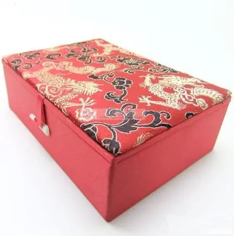Luxury Chinese Silk Brocade Jewelry Box Rectangle Cotton Filled Tie Gift Packaging Boxes Long Necklace Sweater chain Accessories Storage Cases 5.51x3.94x1.77 inch (Mixed Color (2 pcs))