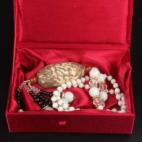 Luxury Chinese Silk Brocade Jewelry Box Rectangle Cotton Filled Tie Gift Packaging Boxes Long Necklace Sweater chain Accessories Storage Cases 5.51x3.94x1.77 inch (Mixed Color (2 pcs))