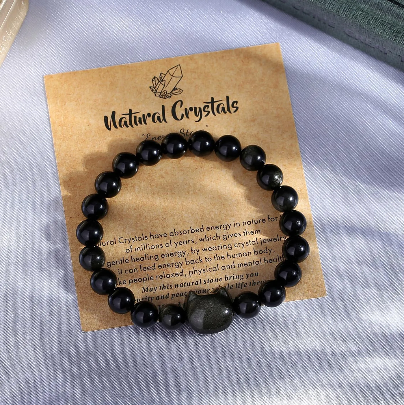 MAIBAOTA Cat Bracelet, Cat Jewelry Gifts for Women Men, 8 mm Crystal Bracelet for Good Luck, Money Attraction, Natural Stone Beaded Bracelet, Cat Gifts for Cat Lovers