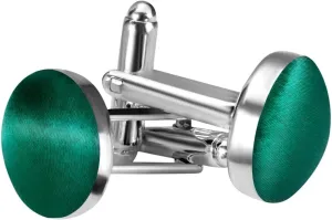 MANSPHIL Silk Forest Green Mens Cufflinks, Tuxedo Shirt Cuff Links for Grooms Wedding Business, 0.7" Diameter Round, Stainless Steel