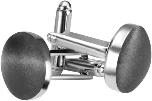 MANSPHIL Silver Gray Cuff Links for Men, Tuxedo Shirt Round Silk Cufflinks for Grooms Wedding Business, 0.7" Diameter, Stainless Steel