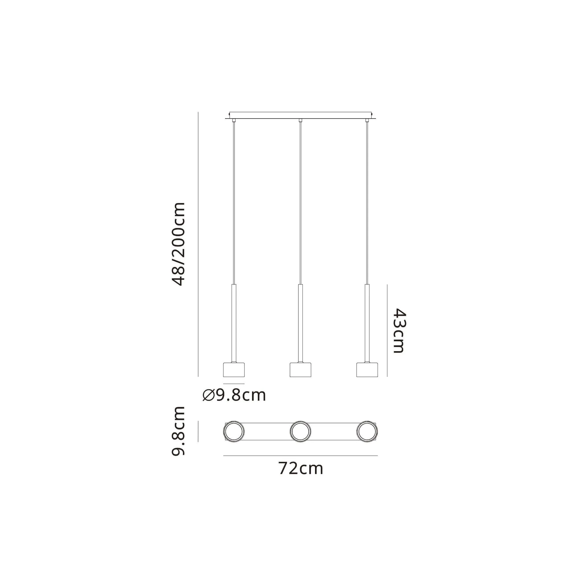 Mantra M7885 Tonic 3 Light Linear Pendant Copper/Black/Copper Glass
