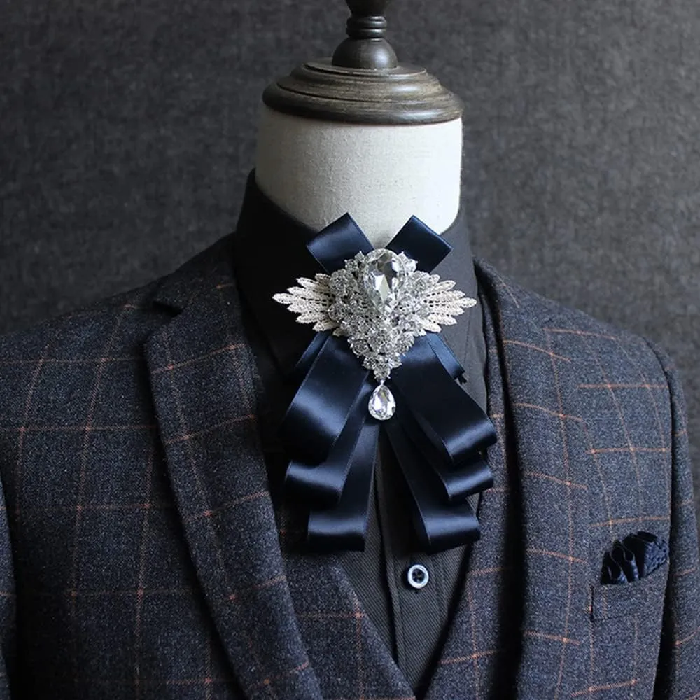 Master of ceremonies bridegroom groomsmen Banquet dress suit bow tie brooch gentleman Large diamond bow brooch(Multi-color option)