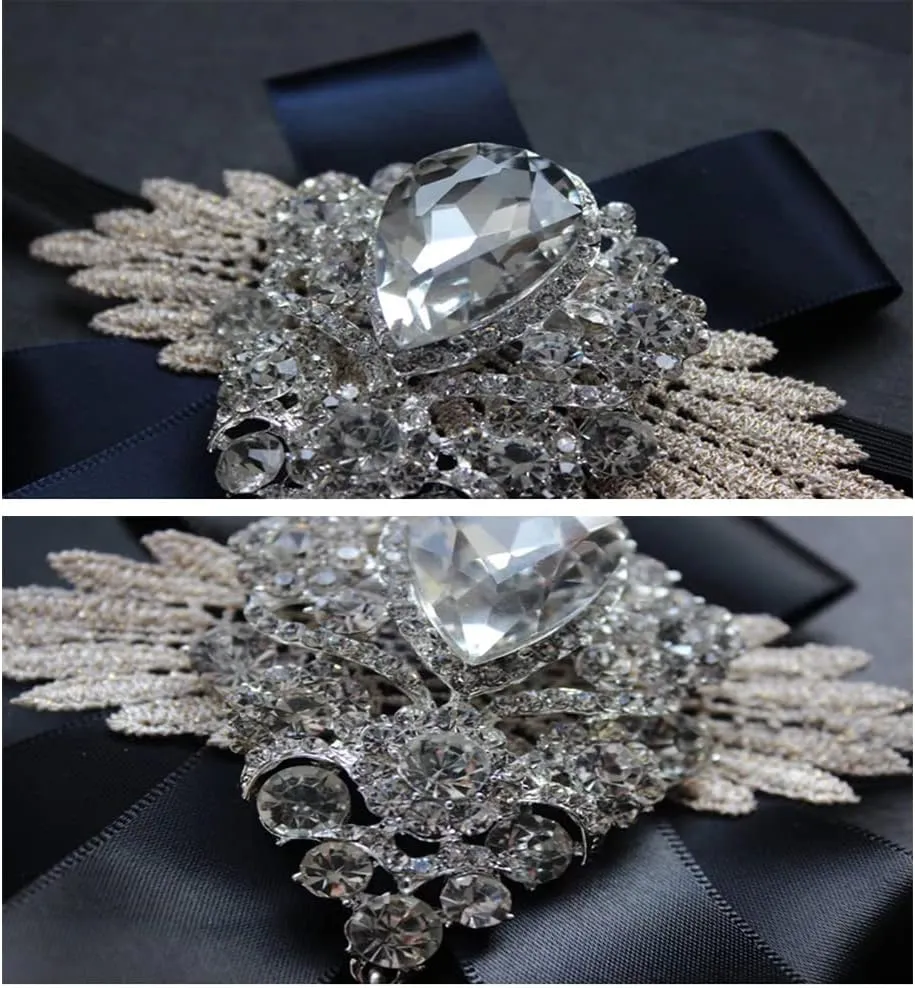 Master of ceremonies bridegroom groomsmen Banquet dress suit bow tie brooch gentleman Large diamond bow brooch(Multi-color option)