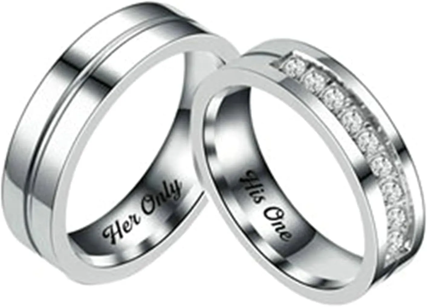 Matching Promise Rings for Couples, Her Only His One Cubic Zirconia Rings Set Stainless Steel Promise Rings Set for Him and Her Silver