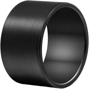 Men 14mm Big Tungsten Metal Ring Black Wedding Engagement Band Flat Top Pipe Cut Matte Finish Comfort Fit