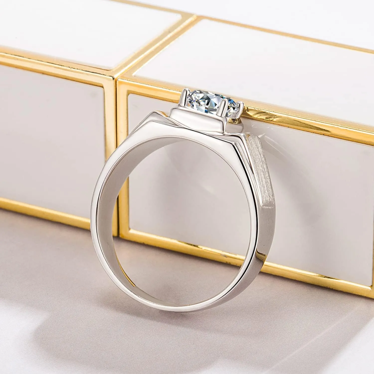 Men 925 Sterling Silver Cubic Zirconia Rings Circular Cut CZ Engagement Rings Wedding Band For Women Bridal Size 6-12