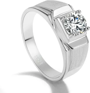 Men 925 Sterling Silver Cubic Zirconia Rings Circular Cut CZ Engagement Rings Wedding Band For Women Bridal Size 6-12