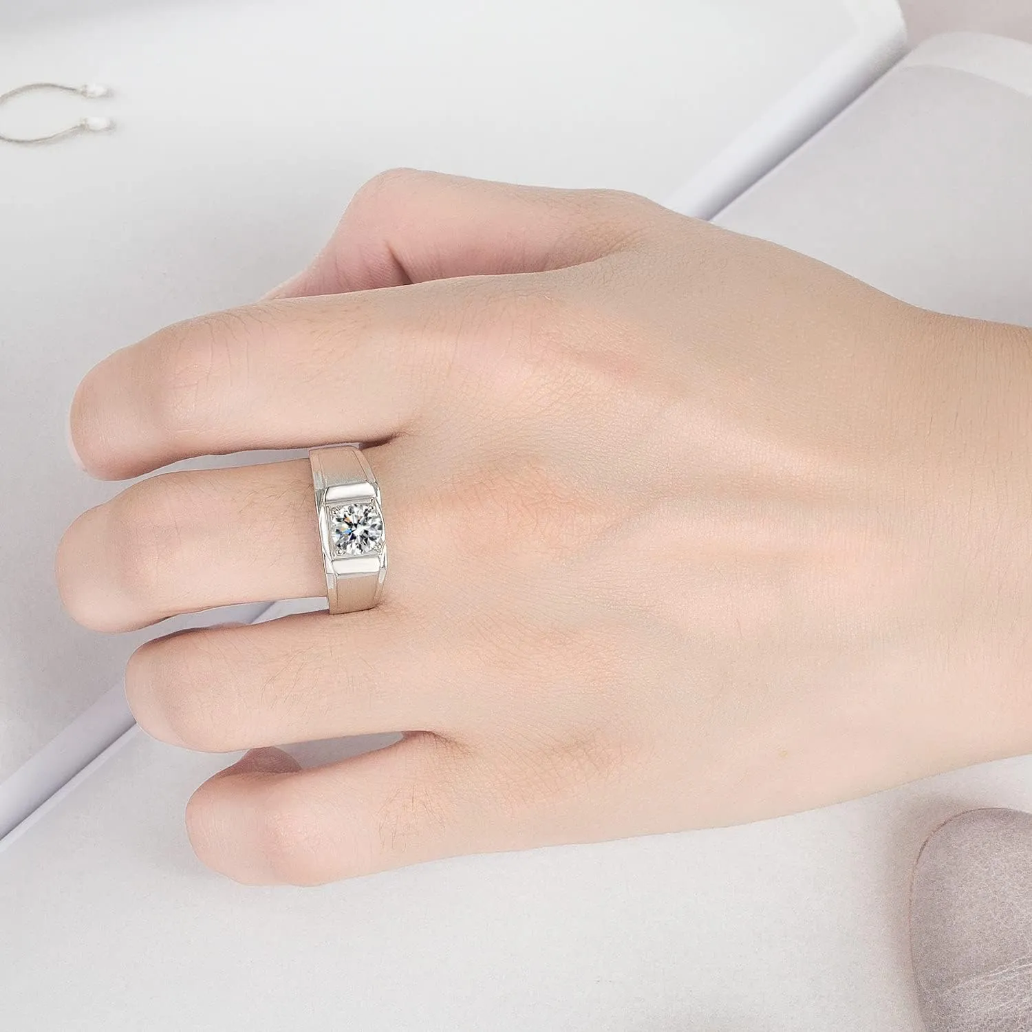 Men 925 Sterling Silver Cubic Zirconia Rings Circular Cut CZ Engagement Rings Wedding Band For Women Bridal Size 6-12