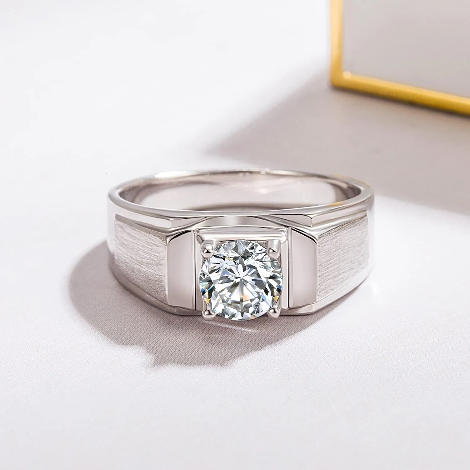 Men 925 Sterling Silver Cubic Zirconia Rings Circular Cut CZ Engagement Rings Wedding Band For Women Bridal Size 6-12