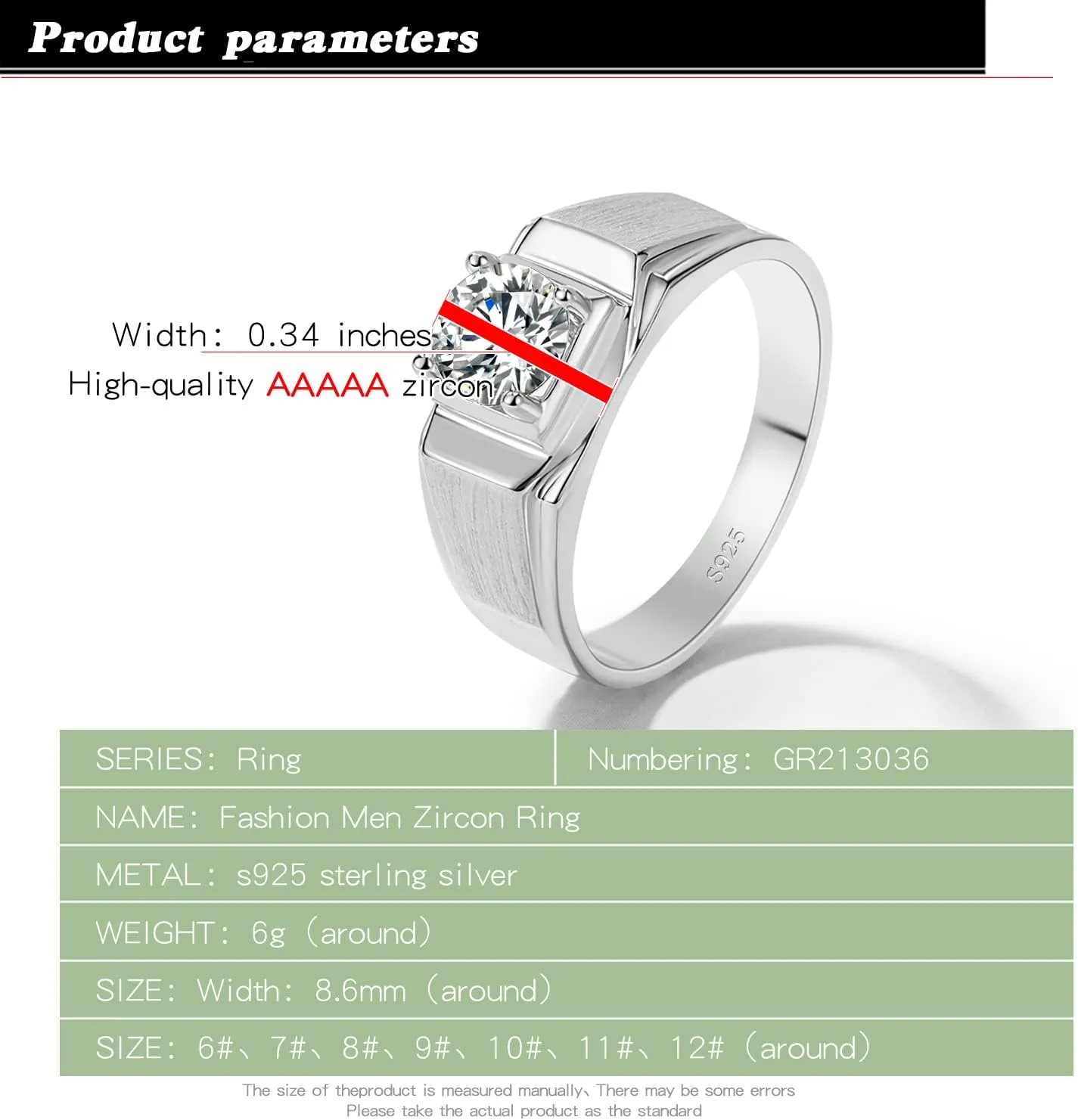 Men 925 Sterling Silver Cubic Zirconia Rings Circular Cut CZ Engagement Rings Wedding Band For Women Bridal Size 6-12