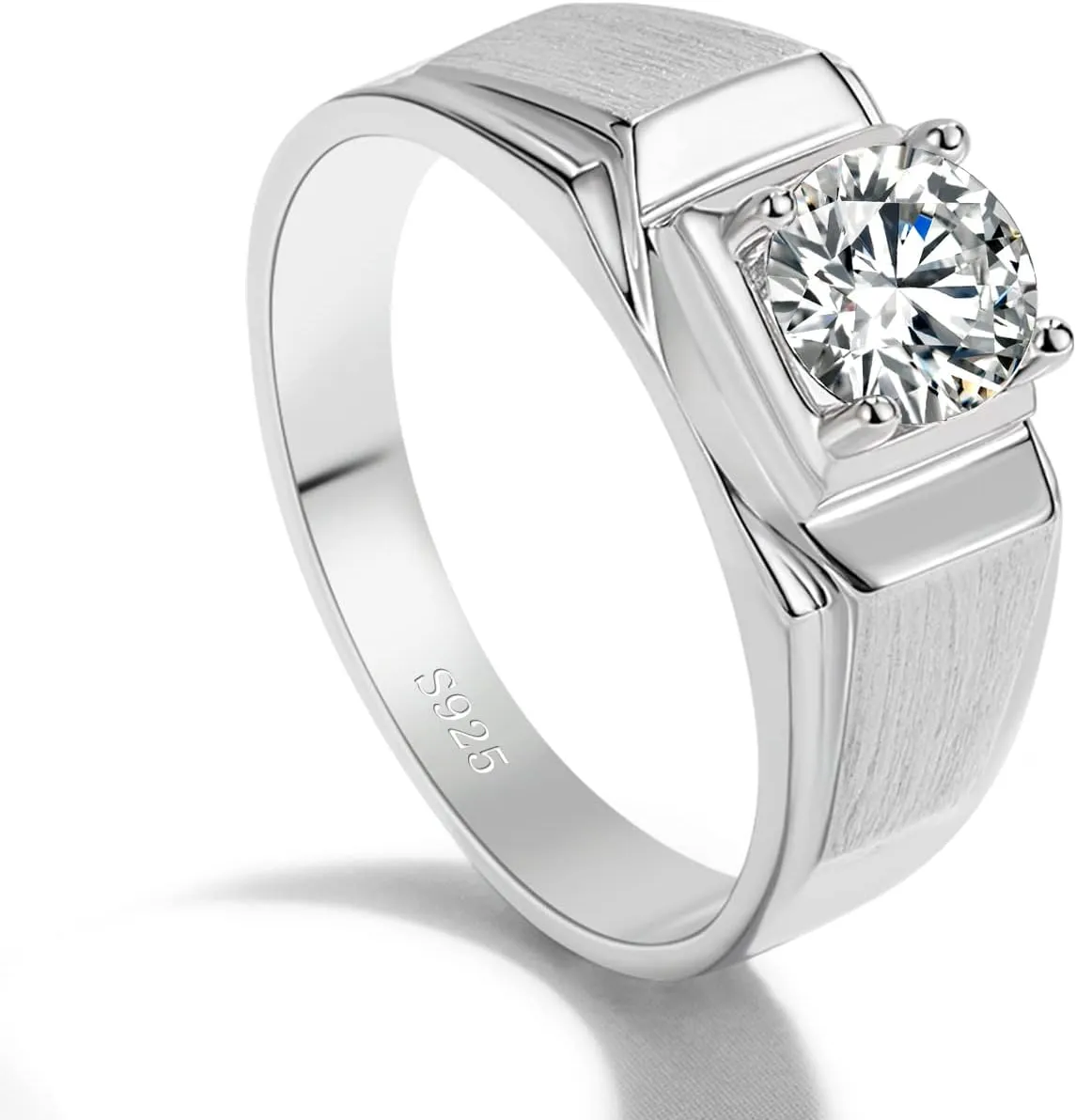 Men 925 Sterling Silver Cubic Zirconia Rings Circular Cut CZ Engagement Rings Wedding Band For Women Bridal Size 6-12